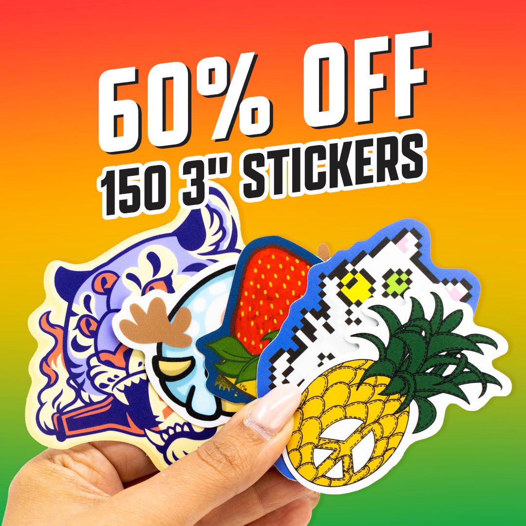 60% OFF 150 3" Stickers $39 Pinneapple strawberry cat tiger red yellow green gradient decals in hand 