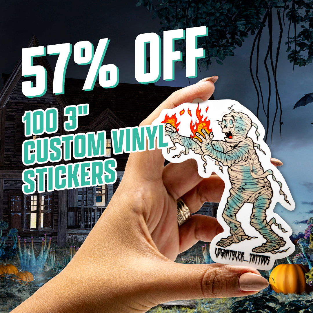 57% off 100 3" Vinyl Stickers Mummy haunted house halloween