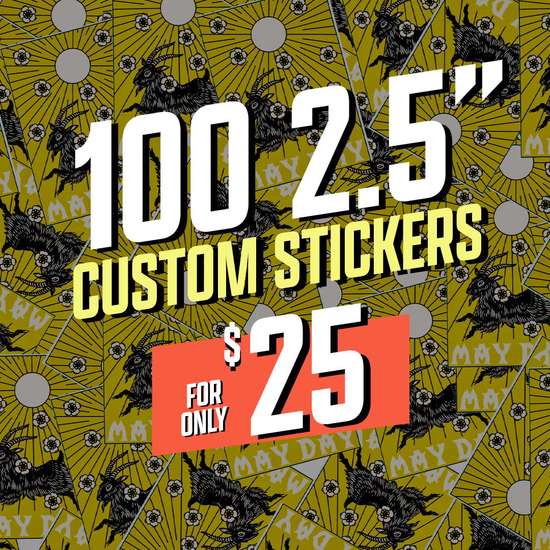 Sticky Brand Custom Vinyl Stickers for $25 Flower Goat May Day yellow white black red