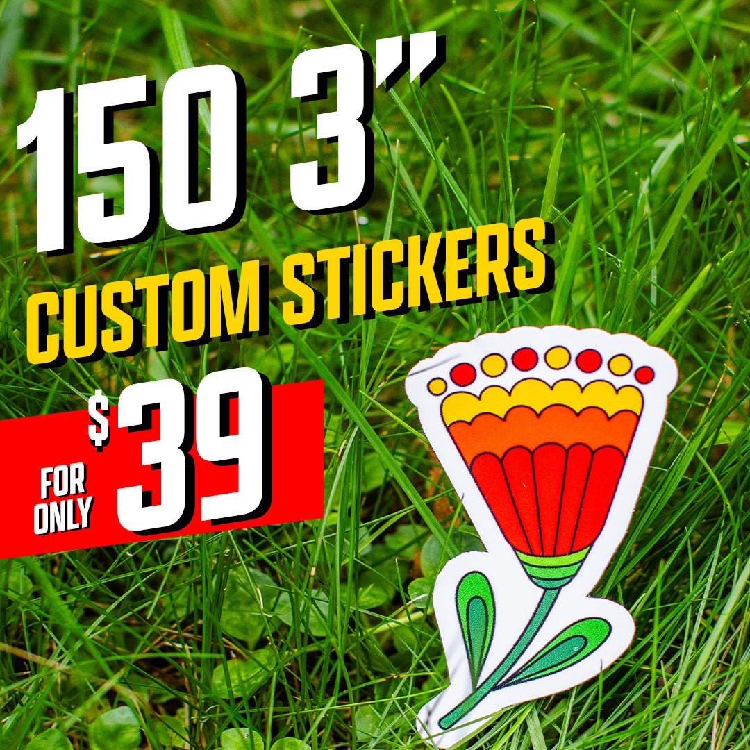 150 3" Custom Stickers Promotional deal flower grass $39 Green Red orange yellow