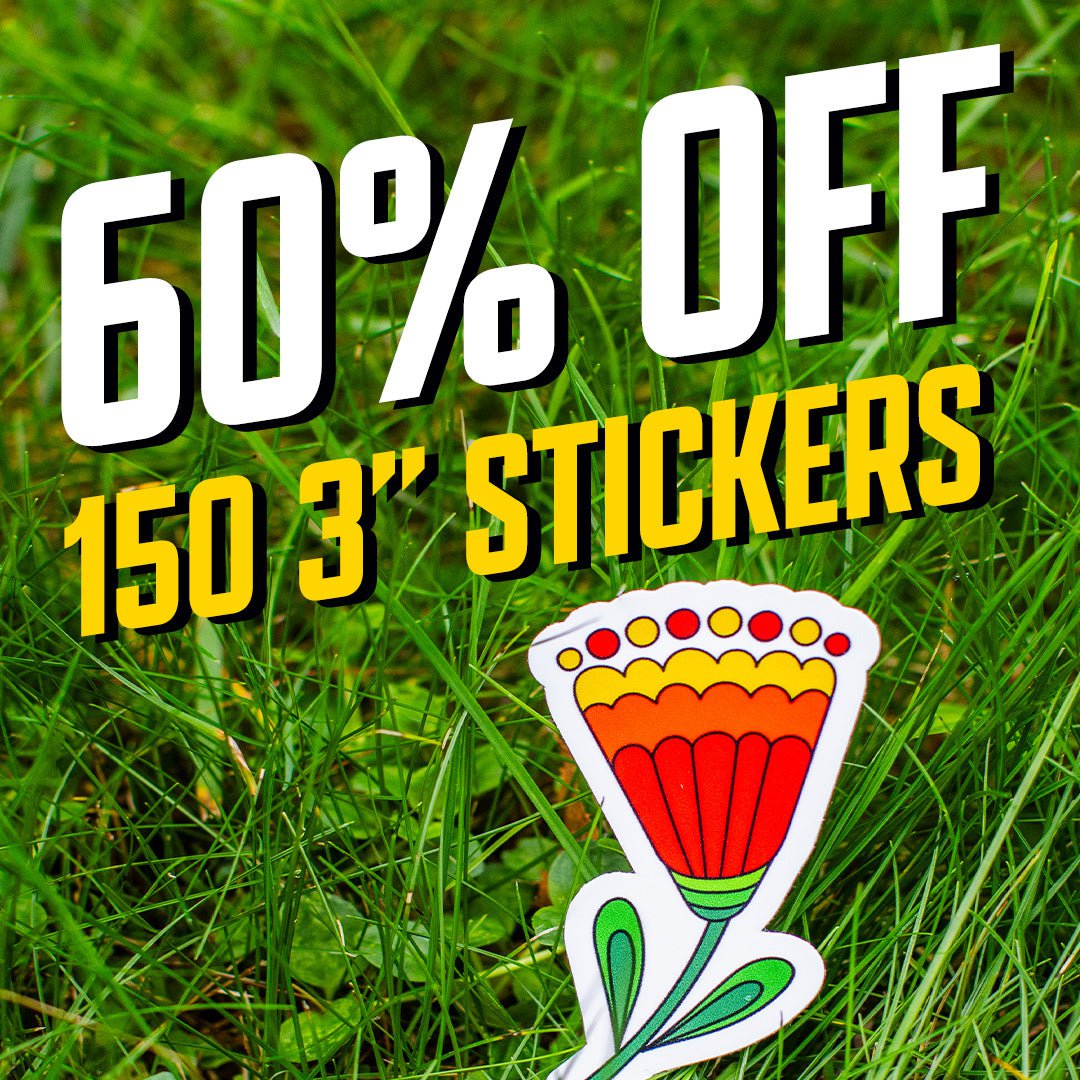 60% off 150 3" Custom Stickers Promotional deal flower grass $39 Green Red orange yellow