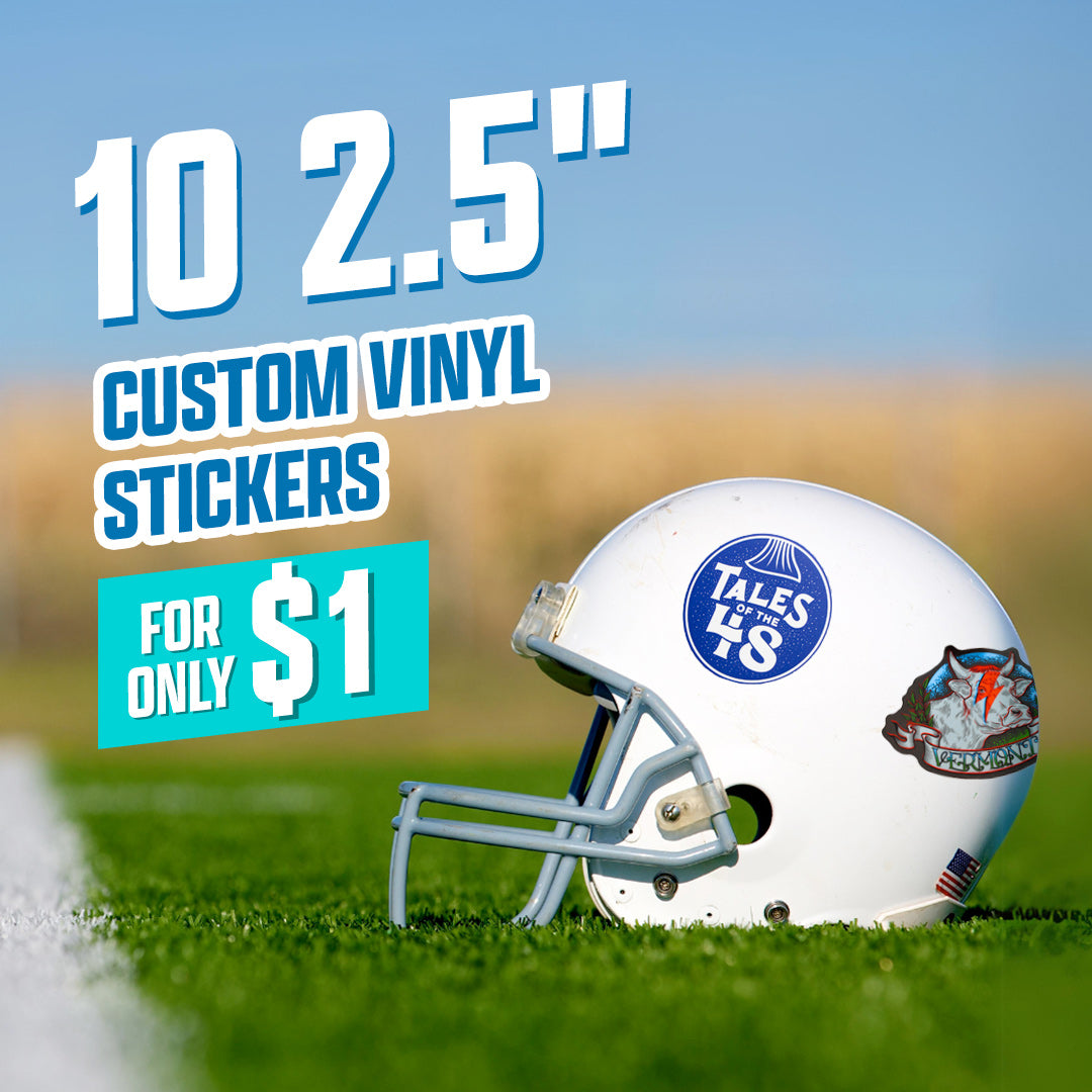 10 2.5" Stickers for $1 helmet football circle sticker Vermont grass blue sky white lines