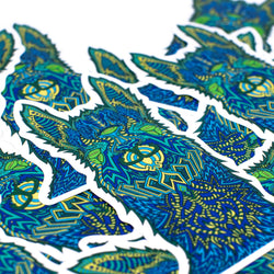 Colorful geometric wolf llama alpaca design on a white background