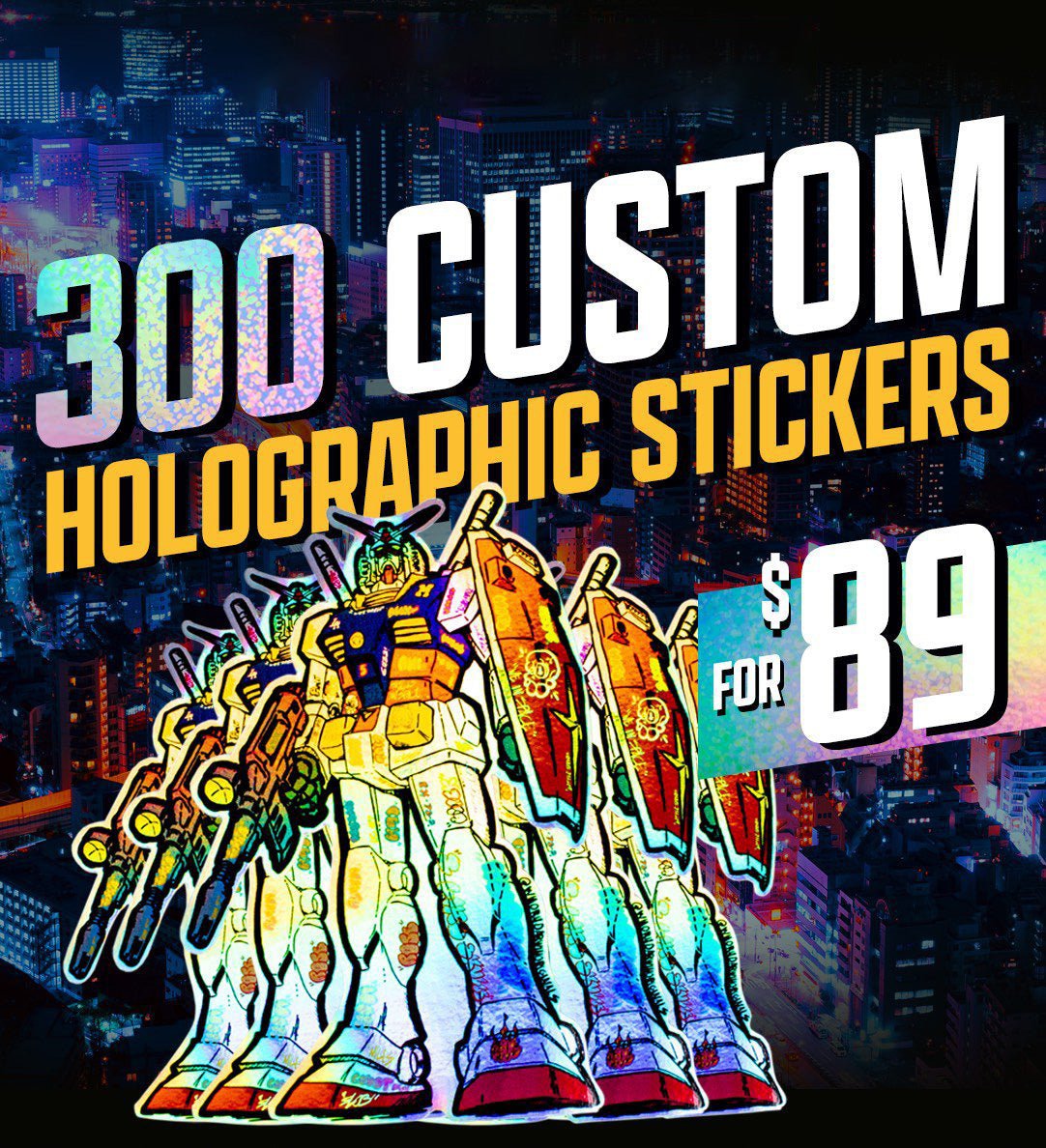 300 Custom Iridescent Holographic 2.5" Stickers for $89