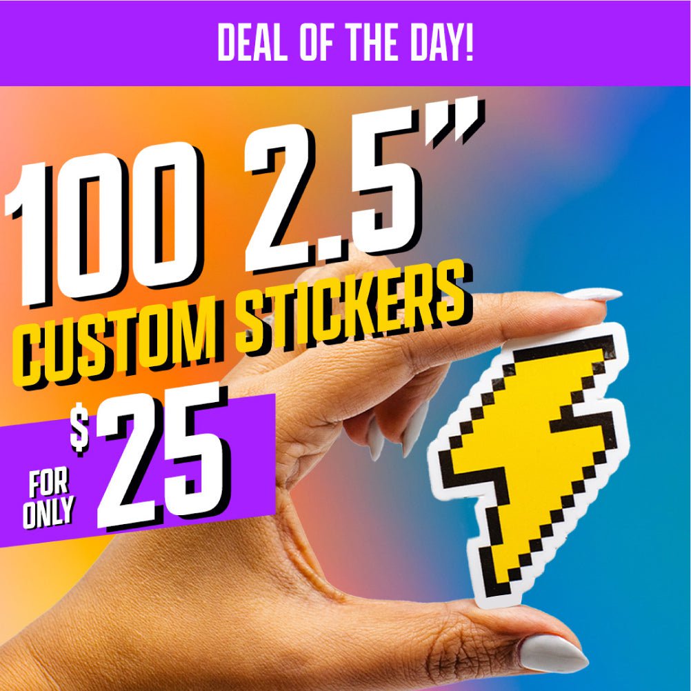 100 2.5" Custom Stickers for $25 Lightning Bolt Hand