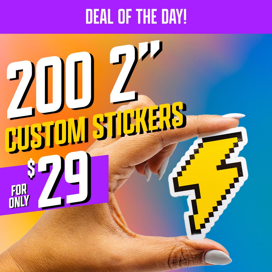 200 2" Custom Sticker Promo for $29 Hand Yellow Lightning Bolt yellow purple