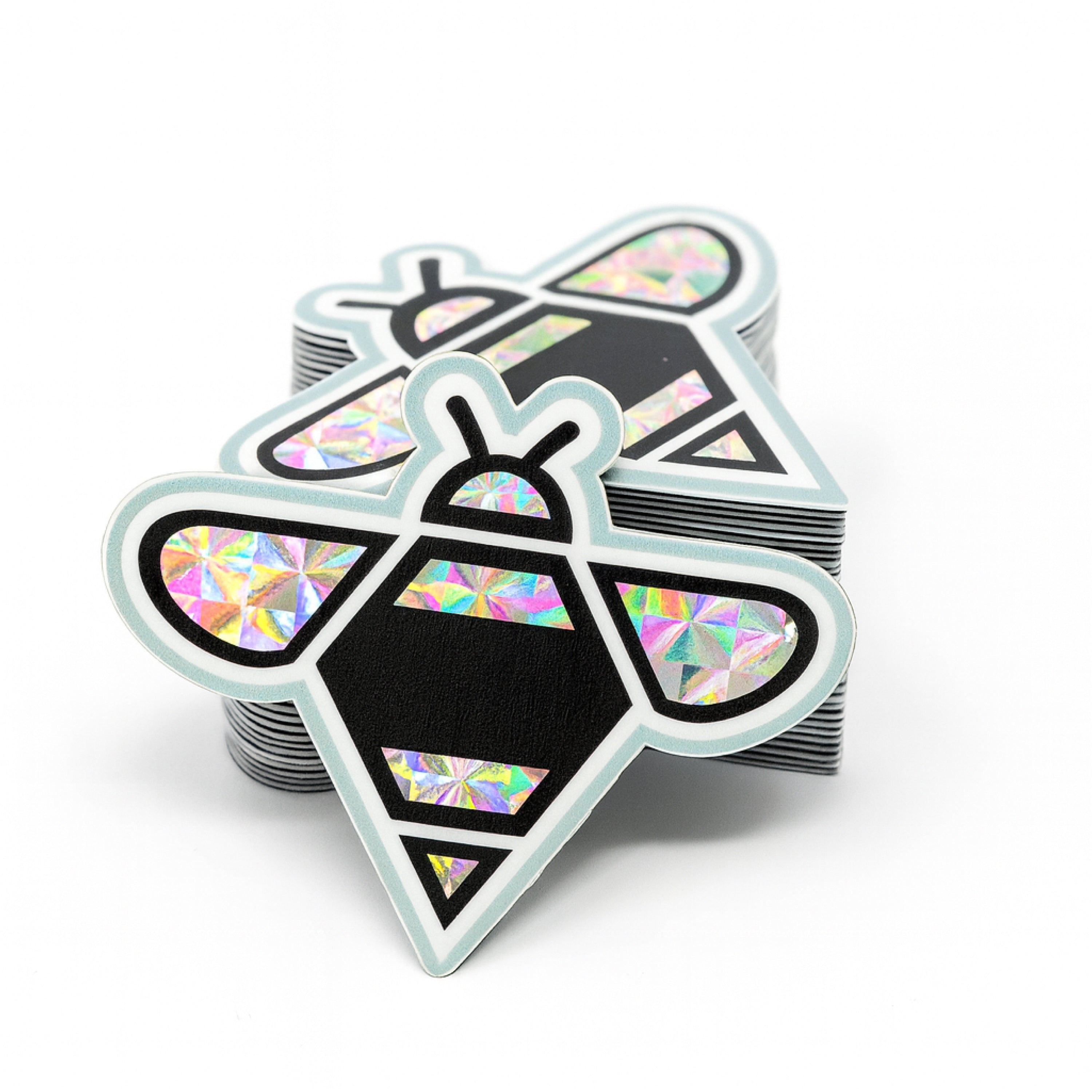Prismatic holographic bee custom shape logo icon stickers