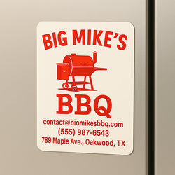 Big Mike's BBQ restaurant magnet fridge advertising promotional business contact card red white steel aluminum
