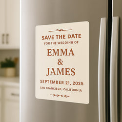 Save the date magnet for wedding planner on fridge borwn white design