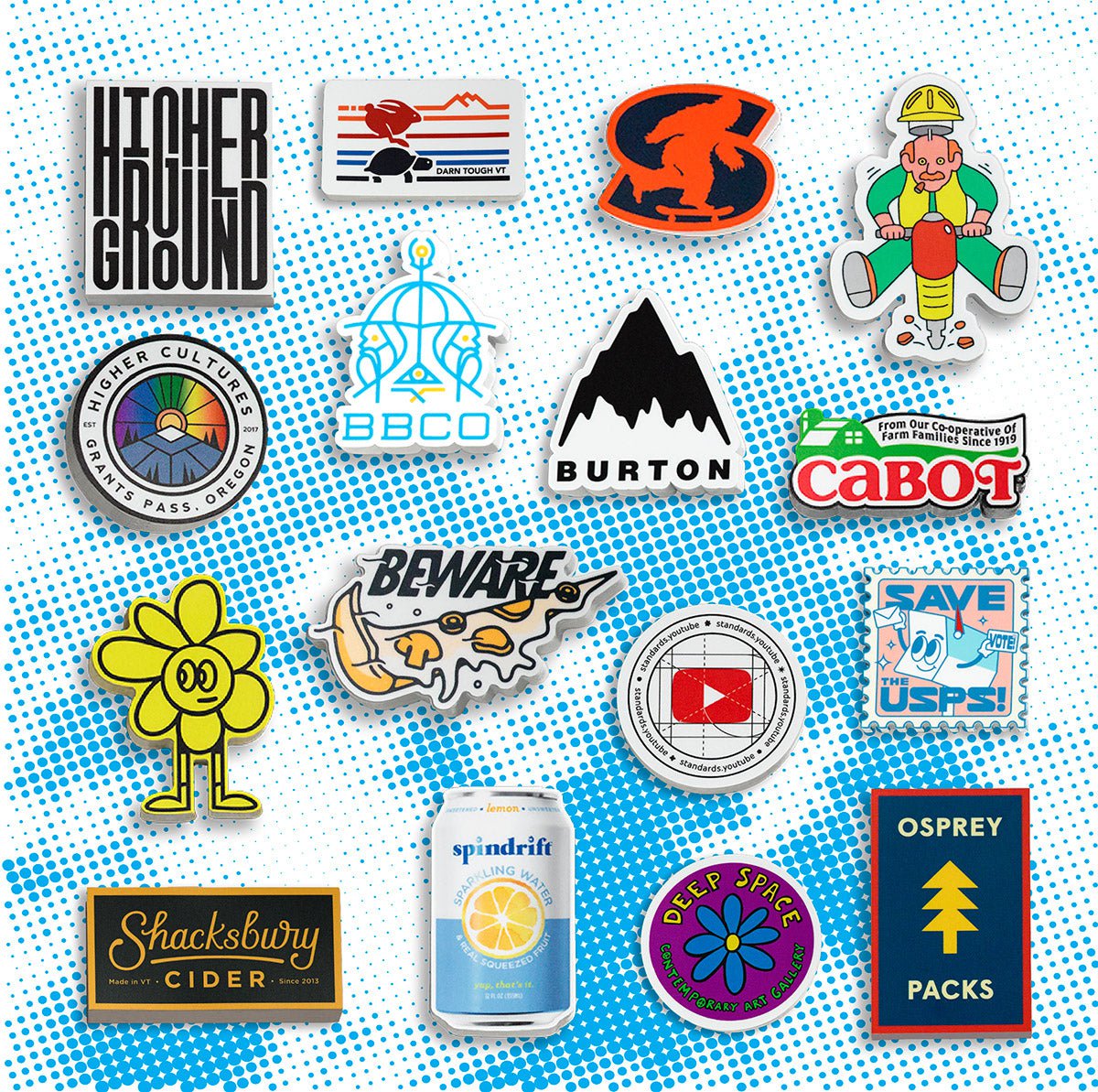 Mixed collage of various custom vinyl stickers