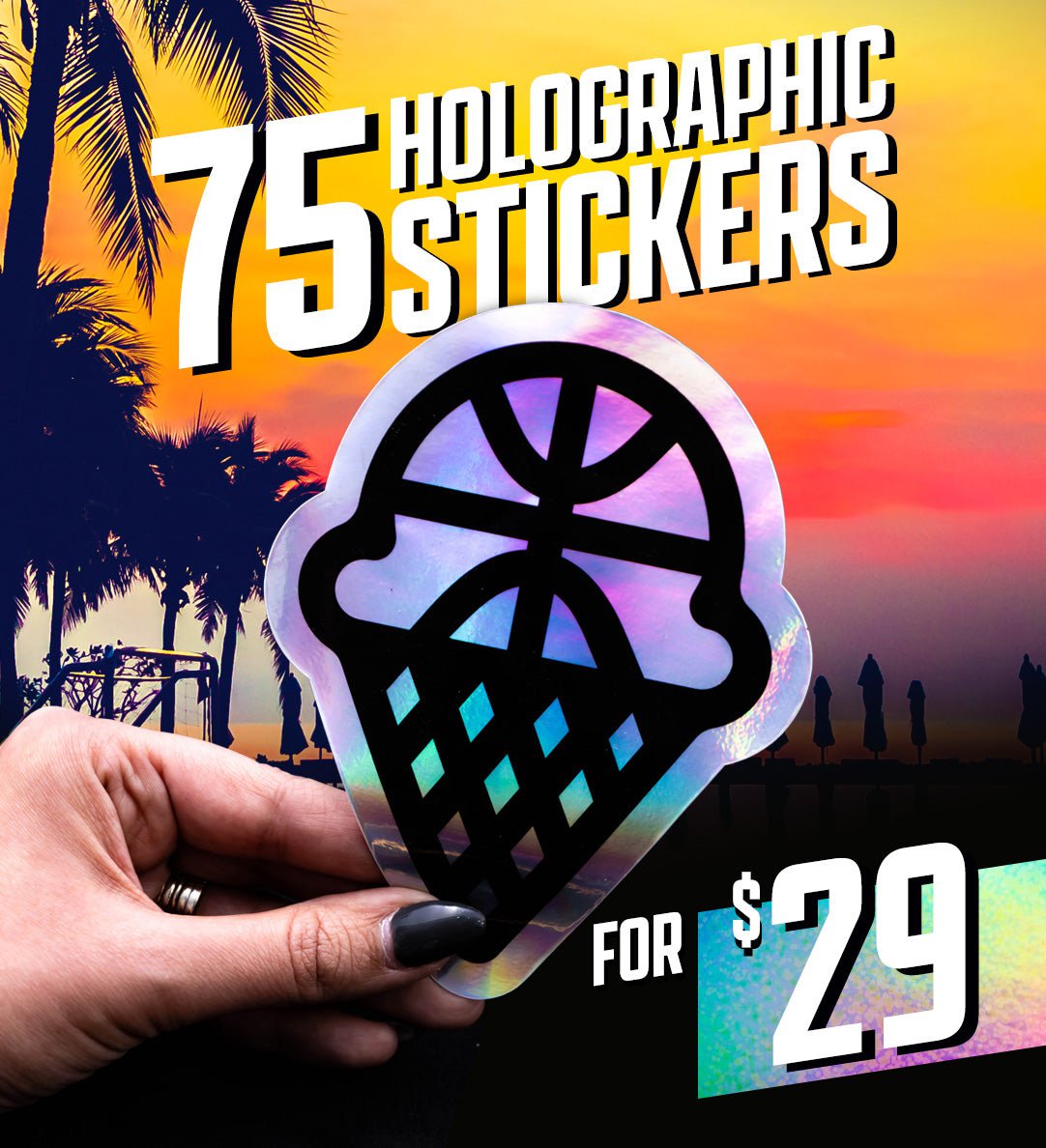 Custom iridescent holographic stickers promotional graphic