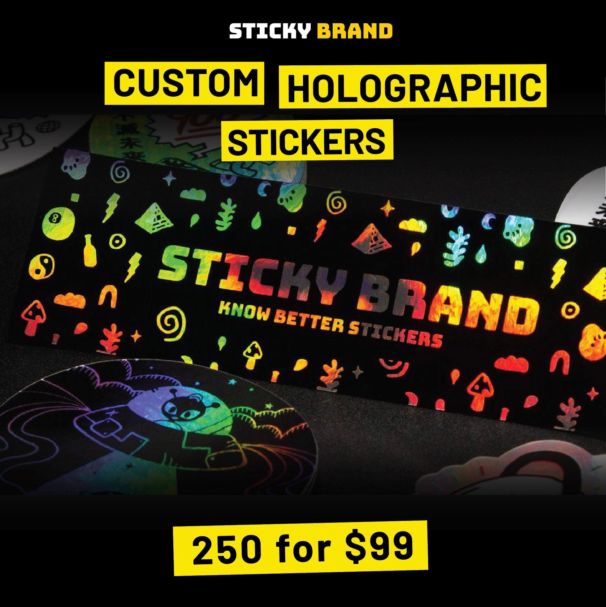 Custom 2.5 Iridescent Holographic Stickers - Sticky Brand