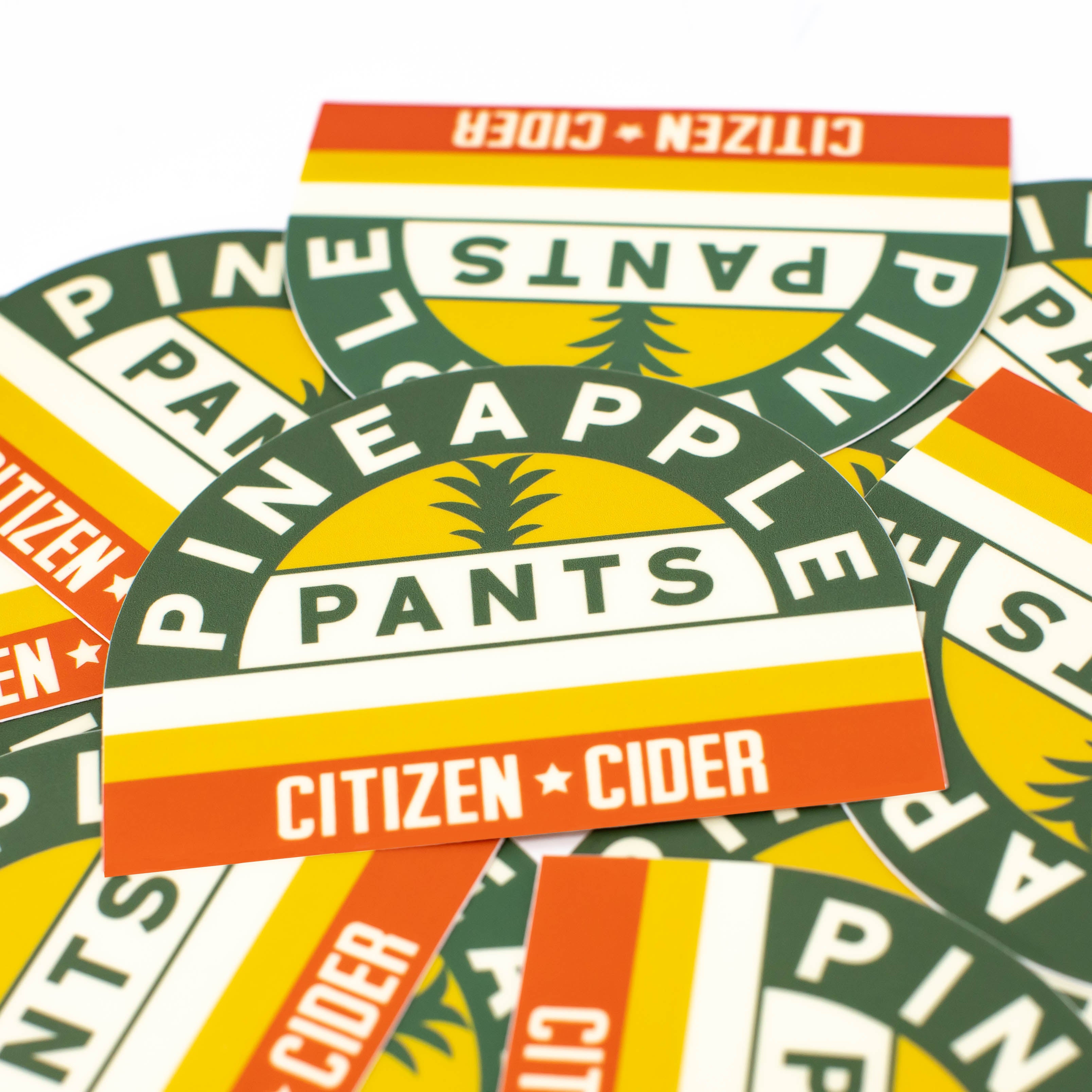 Stak of Pineapple Pants Citizen Cider vinyl stickers