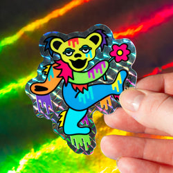 Dancing bear psychedelic prismatic holographic sticker