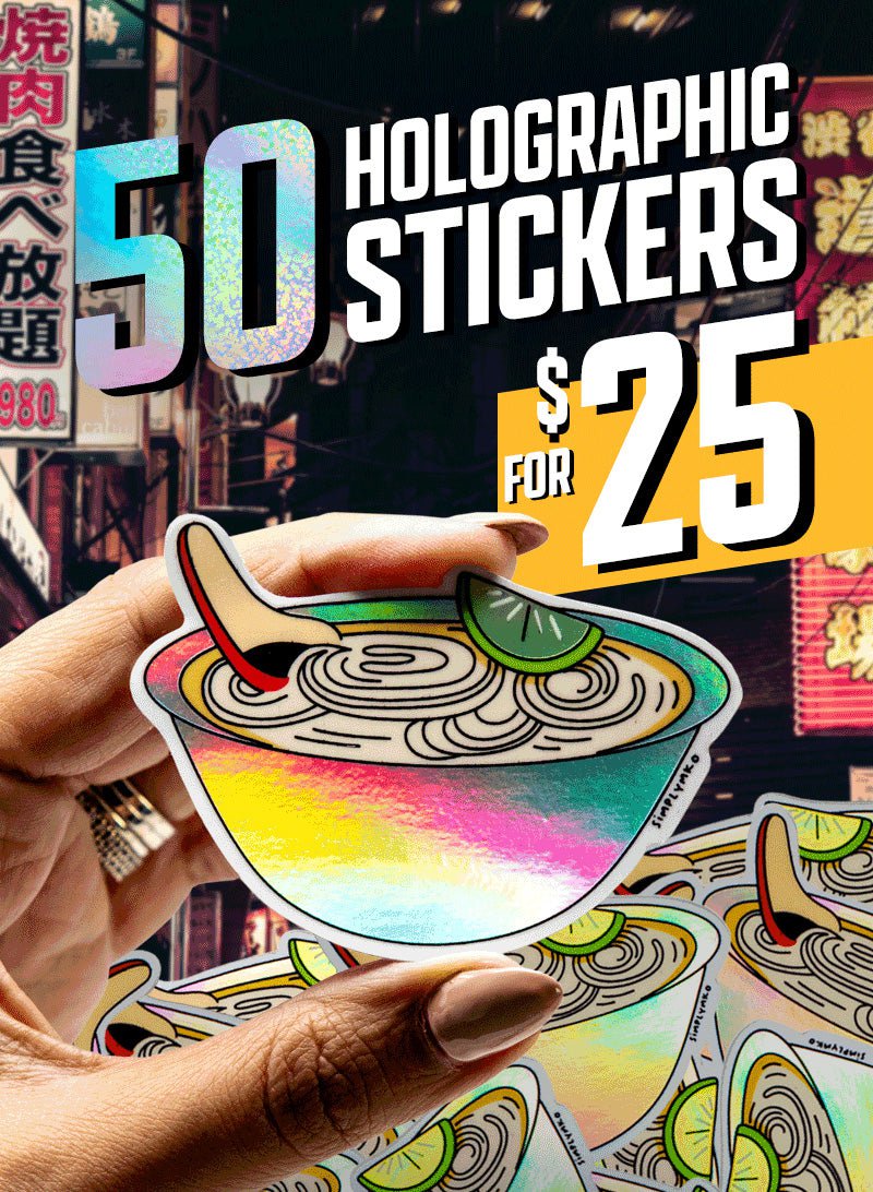 Iridescent Holographic Ramen Soup Sticker Rainbow Konji 50 decal promotion for $25