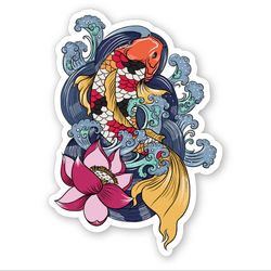 Japanese Coi Fish Wave Lotus Tattoo Art Sticker
