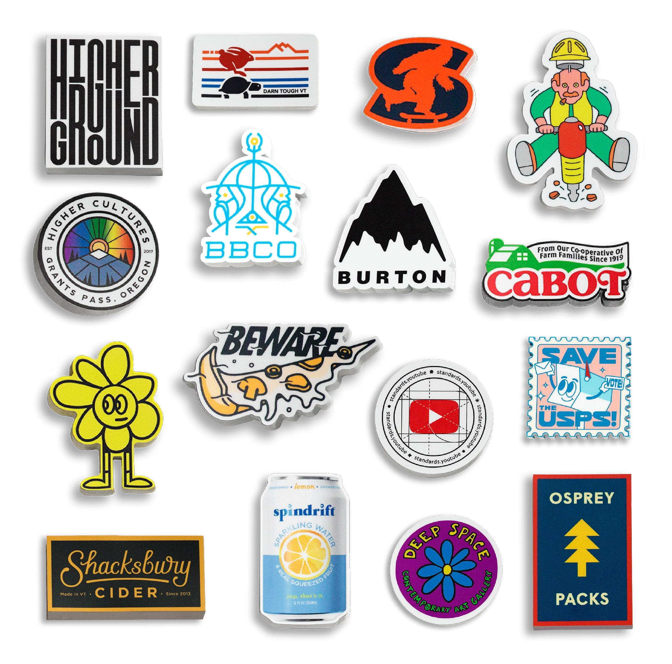 Collage of various custom vinyl stickers