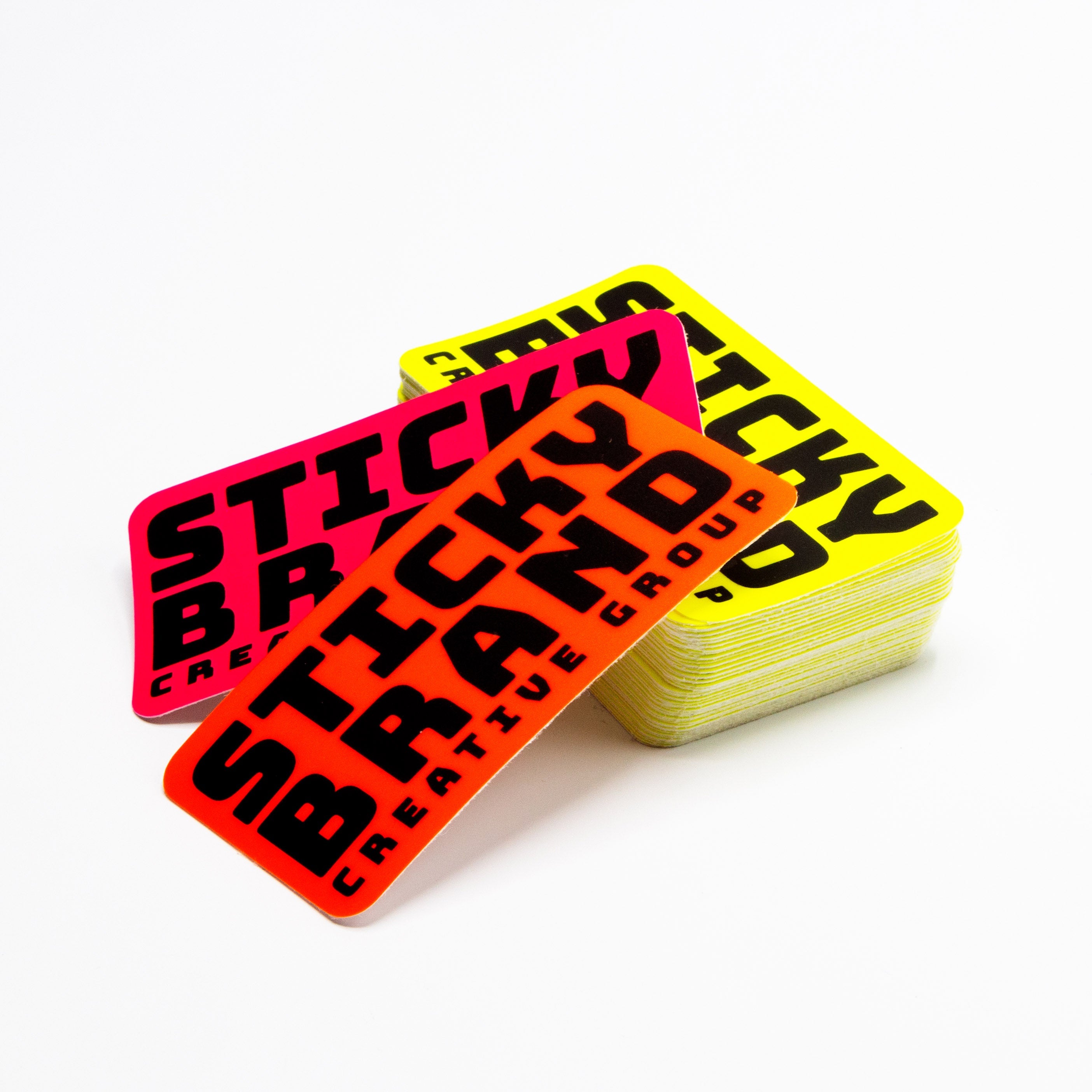 Stack of sticky brand neon stickers