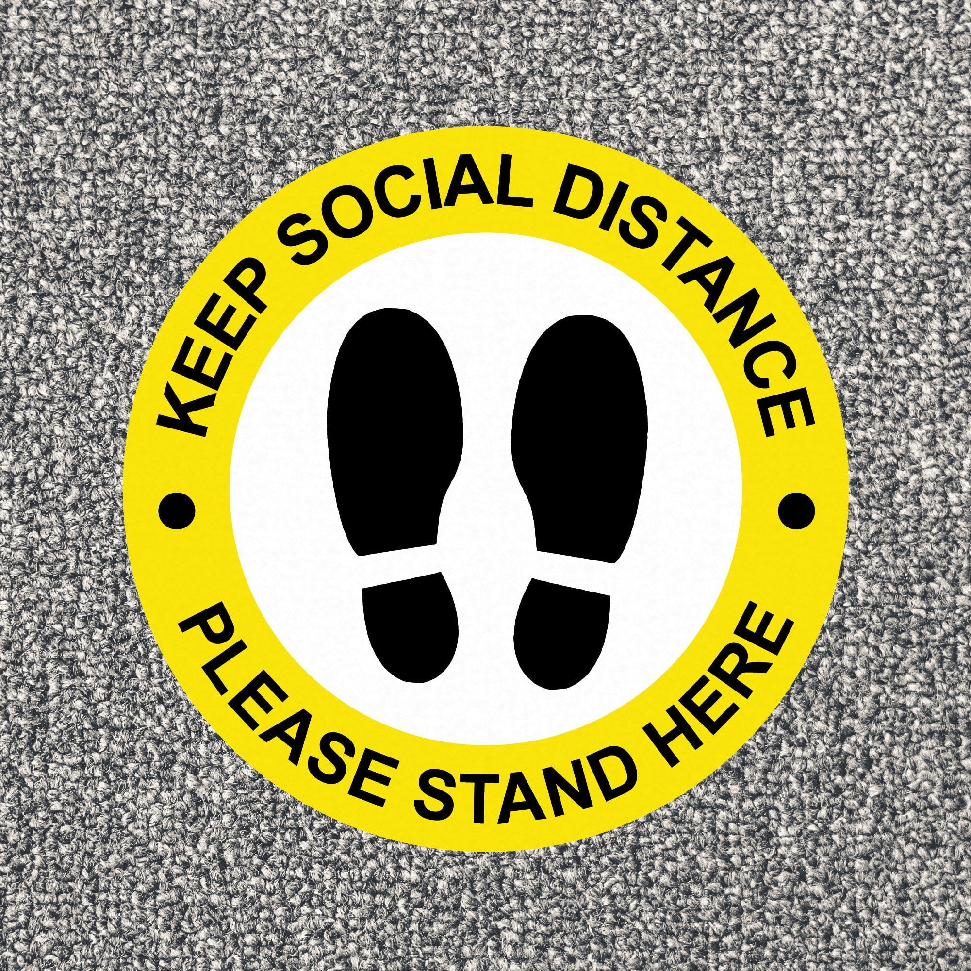 Yellow and black social distancing carpet decal