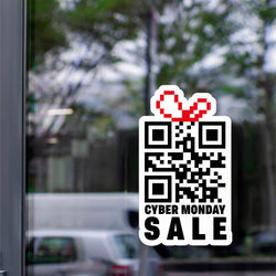 Cyber Sunday sale QR Code sticker on a window