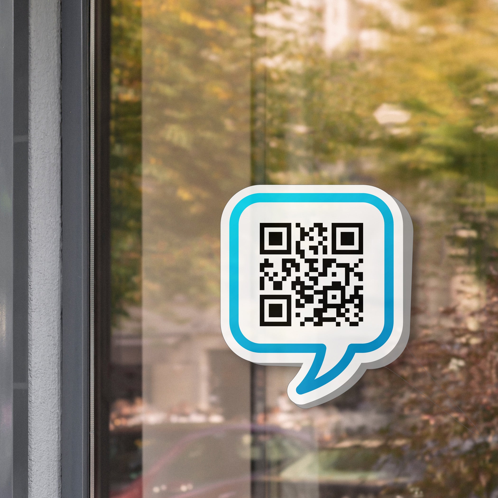 Speech Bubble QR Code Sticker on a window
