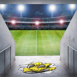 Custom shape large Sidewalk decal sticker of four talon yellow claw in stadium entryway to stands for sporting event.