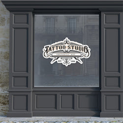 Tattoo Store with custom tattoo sign sticker in the window