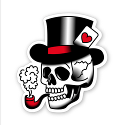 Top Hat Skull Ace Pipe Tattoo Shop Sticker