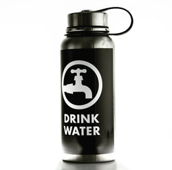 Black and white water bottle sticker decal on a water bottle