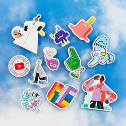 Various YouTube vinyl stickers in a sticker pack